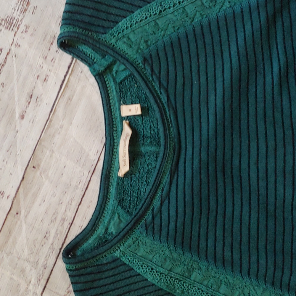 Soft Surroundings Teal Striped Sweatshirt Knit Top - Picture 5 of 9